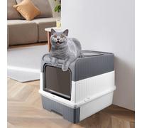Bac à litière extensible Bac à litière à double porte avec pelle Désodorisant 49×37×35cm Gris