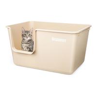 Bac à litière extra large avec côtés hauts 63 cm (L) x 43 cm (l) x 33 cm (H) - Bac à litière Jumbo pour chats - Bac à litière pour chat à paroi haute - Anti-éclaboussures - Beige