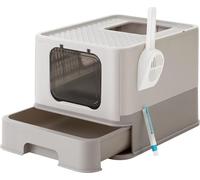 Bac à litière Feandrea avec couvercle, boîte extensible, pelle, brosse, spacieux pour les chats jusqu'à 15 kg, moins de traces, fond anti-fuites,