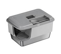 Bac à Litière Fermé Boîte à Litière Maison de Toilette Coffret Litière Corridors Fermés avec Base INOX et Antiprojections Adaptée à Chat Sensible Intérieur Espace Réduit, Gris Et Blanc, 67 Cm
