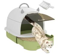 PawHut Maison de Toilette pour Chat, bac à litière fermé Chat, 2 Packs de filtres au Charbon poignée de Transport Porte translucide Nettoyage Facile Vert