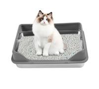 Bac à Litière fermé en Acier Inoxydable pour Chat, Bac à Litière en Métal pour Grands Chats, Bac à Litière Extra Large, Côtés Hauts, Facile à Nettoyer, N'absorbe Jamais Les (Gris