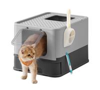 Bac à Litière Fermé pour Chat, FEANDREA, Plateau Amovible, Pelle, Gris Anthracite et Gris Tourterelle