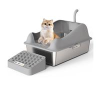 Bac à litière for Chat en Acier Inoxydable à économie d'espace adapté aux Chats: Parfait for Un Espace de Vie limité
