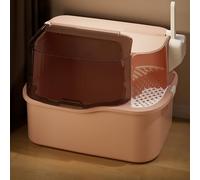 Bac à litière haut pour chat, bac à litière caché, bac à litière tamisé, couloir de contrôle du sable, motif lucarne (rose)