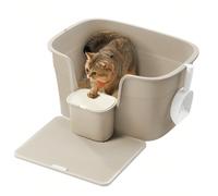 Bac À Litière, Litière Extra Large Avec Paroi Latérale, Avec Un Tapis De Litière, Boîte De Rangement, Pelle, Pour Grand Chat, Beige Cappuccino