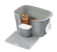 Bac À Litière, Litière Extra Large Avec Paroi Latérale, Avec Un Tapis De Litière, Boîte De Rangement, Pelle, Pour Grand Chat, Gris Tourterelle