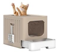 Bac à litière PawHut, bac à litière Pliable avec Couvercle, tiroir Coulissant, Pelle, Facile à Nettoyer, contrôle des odeurs, Anti-éclaboussures, Kaki