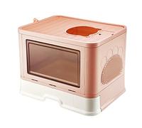 Bac à litière Pliable, Conception fermée, Plateau Coulissant, Anti-odeurs, en PP écologique, entrée par l'avant et Sortie par Le Haut, avec Pelle intégrée et griffoir Inclus (Rose)
