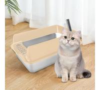 Bac à litière Pliable pour Chat en Acier Inoxydable avec côtés Hauts, Pelle, Maison de Toilette Nettoyage Facile, résistant aux odeurs, adapté aux Grands Chats,60 x 40 x 30 cm (Kaki)