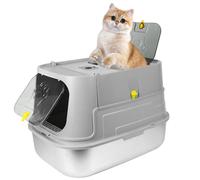 Bac à litière Pliable pour Chat en Acier Inoxydable, Pelle, Maison de Toilette Nettoyage Facile, résistant aux odeurs, adapté aux Grands Chats,60 x 40 x 43 cm, Acier Inoxydable (Gris) (B)