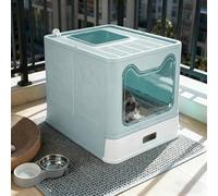 Bac à litière Pliable pour Chat en Acier Inoxydable, Pelle, Maison de Toilette Nettoyage Facile, résistant aux odeurs, adapté aux Grands Chats,38 x 41 x 51 cm, Acier Inoxydable (Vert)