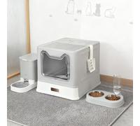 Bac à litière Pliable pour Chat en Acier Inoxydable, Pelle, Maison de Toilette Nettoyage Facile, résistant aux odeurs, adapté aux Grands Chats,41 x 51 x 38 cm, Acier Inoxydable (Gris) (A)