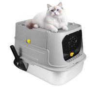 Bac à litière Pliable pour Chat en Acier Inoxydable, Pelle, Maison de Toilette Nettoyage Facile, résistant aux odeurs, adapté aux Grands Chats,60 x 40 x 43 cm, Acier Inoxydable (Gris) (A)