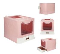 Bac à Litière Pliable pour Chat, PP Alimentaire, Plateau, Double Entrée/Sortie, Sachet désodorisant ou Lampe UV en Option,Plusieurs Couleurs et Tailles (Rose)