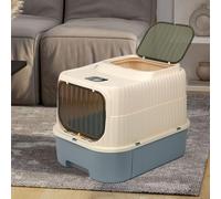 Bac à litière Pliable pour ChatEntrée Avant et Sortie supérieure,rès Grand Espace,Maison de Toilette pour Chats avec bacs Amovibles + Pelle à litière 37 x 49 x 37 cm (Gris)