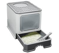 Bac à litière Pliable pour ChatEntrée Avant et Sortie supérieure,rès Grand Espace,Maison de Toilette pour Chats avec bacs Amovibles + Pelle à litière(50 * 35 * 38CM-Gris)