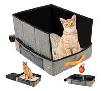 Bac à litière portable pour chat - 19,69 x 15,75 x 5,1 pouces - Grand sac de transport couvert - Toilettes pliables - Mallette de transport portable avec fermeture éclair pour animaux de compagnie