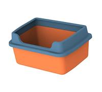 Bac à litière pour chat à bords hauts avec couvercle ouvert - Bac à litière à profil bas pour chats et chatons d'intérieur - 38 x 29 x 18,5 cm - Orange