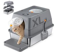Bac à Litière pour Chat Amovible,Grand Bac à Litière pour Chat en Acier Inoxydable avec Couvercle,avec Pelle à litière et Tapis de litière,Trous de Ventilation supérieurs, Nettoyage Facile