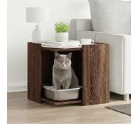 Bac à litière pour chat aspect chêne 53 x 53 x 51 cm - En bois - Meuble caché - Table d'appoint avec espace de rangement pour lit pour chat