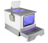 Bac à Litière pour Chat Automatique des Contrôleur de Sable Amovible,Poignée de Transport et Pelle, Désinfection UV,Bac à Litière Fermé, Maison de Toilette, 52 * 39 * 39cm Stérilisation-Gris