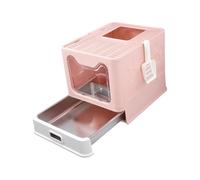 AWHAO Bac à Litière pour Chat avec Couvercle, Bac à Litière Pliable pour Chat, avec Hotte, Entrée Avant, Sortie par Le Haut, Grand Tiroir, Complètement Ferm, Rose