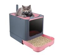 Bac à Litière pour Chat avec Couvercle - Maison de Toilette Anti-éclaboussures avec Tiroir, Pelle et Fonction Pliable (A,Rose)