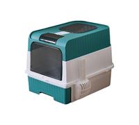 Bac à litière pour Chat avec Couvercle, Maison de Toilette pour Chat, Bac à Litière Fermé, Plateau Amovible, Grande litière Pliable avec entrée supérieure, avec tiroir et Pelle (Bleu1)