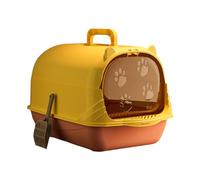 Bac à litière pour chat avec porte fermée et couverte, bac à sable amovible, bac à litière facile à nettoyer, jaune