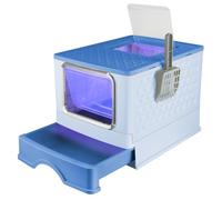 Bac à Litière pour Chat avec Stérilisation UV, Maison de Toilette pour Chat, Double accès, Désodorisant et Pelle, 49 x 36 x 35 cm (Bleu)