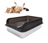 Bac à Litière pour Chat, Bac à Litière fermé en Acier Inoxydable avec Couvercle, Bac à Litière Extra Large avec Côtés Hauts Anti-Fuite, Non Collant, Comprend Une Pelle à Litière