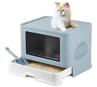 Bac à Litière pour Chat, Bac à Litière Fermé, Maison de Toilette, Plateau Amovible, Pelle, Brosse, pour Grand Chat, Capacité de Charge 15 kg, Anti-Traces, Anti-fuites (48,5 * 36,5 * 38 cm = Bleu)
