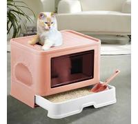 Bac à Litière pour Chat, Bac à Litière Fermé, Maison de Toilette, Plateau Amovible, Pelle, Brosse, pour Grand Chat, Capacité de Charge 15 kg, Anti-Traces, Anti-fuites48,5 x 36,5 x 38 cm PP - Rose