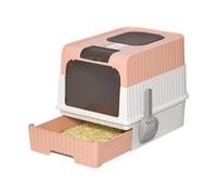 Bac à Litière pour Chat| Bac à litière pour Chat avec Couvercle, Bac à litière Pliable avec tiroir et Pelle| Facile à Nettoyer| PP+PS (f,Rose)