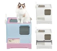 Bac à Litière pour Chat| Bac à litière pour Chat avec Couvercle, Bac à litière Pliable avec tiroir et Pelle| Facile à Nettoyer| PP+PS (e,Bleu)