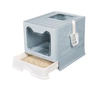 Bac à Litière pour Chat| Bac à litière pour Chat avec Couvercle, Bac à litière Pliable avec tiroir et Pelle| Facile à Nettoyer| PP+PS (b,Bleu)