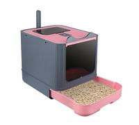 Bac à Litière pour Chat| Bac à litière pour Chat avec Couvercle, Bac à litière Pliable avec tiroir et Pelle| Facile à Nettoyer| PP+PS (c,Rose)