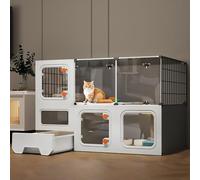 Bac a Litière pour Chat Cage pour Chat Intégrée, Villa Panoramique pour Chat, Enclos Intérieur pour Chat Bricolage, Cage Métallique, pour 1-2 Chats(107x47x72cm)