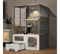 Bac a Litière pour Chat Cage pour Chat Intégrée, Villa Panoramique pour Chat, Enclos Intérieur pour Chat Bricolage, Cage Métallique, pour 1-2 Chats(72x47x107cm)