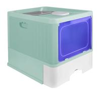 Bac à Litière pour Chat,Conception à Double Ouverture, Sortie Frontale, Tiroir Amovible, Lampe Germicide en Option, Facile à Nettoyer sans Poussière,PP Alimentaire, 48 × 38 × 37 cm (Menthe+UV)