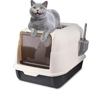 Bac à Litière pour Chat, Design Double Porte, Couvercle Pliable Semi-Fermé/Entièrement Fermé, Grande Capacité 5 kg, Maison de Toilette pour Chat 36 * 51 * 34cm avec Pelle à litière (Noir)
