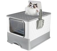 Bac à Litière pour Chat, Design Double Porte, Couvercle Pliable Semi-Fermé/Entièrement Fermé, Grande Capacité 5 kg, Maison de Toilette pour Chat 36 * 51 * 34cm avec Pelle à litière (Noir - B)