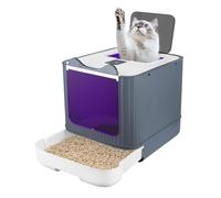 Bac à Litière pour Chat, Désinfection UV Bac à Litière Pliable pour Chaton avec Couvercle, Structure en dôme bac à Litière Fermé pour Chat, WC pour Chats avec Pelle (Forme de Chat-Blanc)