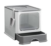 Bac à Litière pour Chat Double Niveau avec Tiroir, Grande Entrée Frontale, Système Anti-Débordement, 50x37x38cm (Gris)