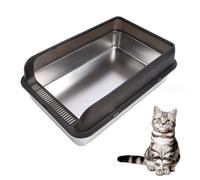 Bac à Litière pour Chat en Acier Inoxydable avec Couvercle, Bac à Litière Extra Large pour Grands Félins, Bac à Litière en Métal avec Enceinte Latérale Murale, Facile (Très