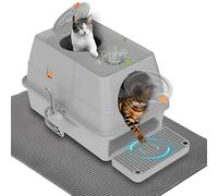 Bac à litière pour chat en acier inoxydable avec couvercle, tapis de litière double couche, pelle, entrée avant et sortie supérieure pour la maison