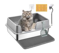 Bac à litière pour chat en acier inoxydable avec tapis double épaisseur XXL 75cm