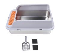 Bac à Litière pour Chat en Acier Inoxydable, Bac à Litière à Dessus, Bac à Litière en Métal à Haute Clôture, Toilettes pour Chat avec Filtre à Pédale de Pelle pour Chats Chaton