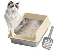 Bac à Litière pour Chat en Acier Inoxydable | Bord Haut avec Pelle Incluse pour Chaton - Accessoire pour Animal Facile à Nettoyer pour Grand Chat Appartement Balcon Jardin